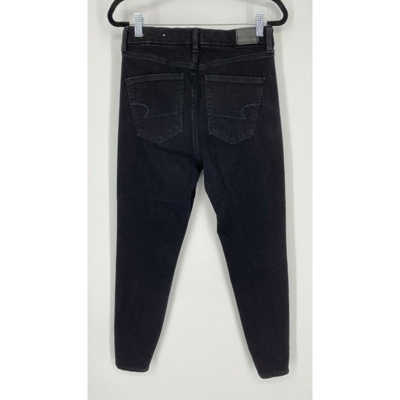 American Eagle Curvy Jegging Jeans Size 4 Super Hi-Rise Stretch Crop Denim Black - Picture 9 of 12